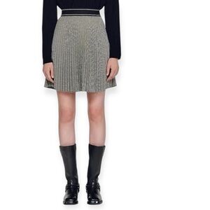 Sandro • Houndstooth Pleated Mini Skirt Silver Rhinestones